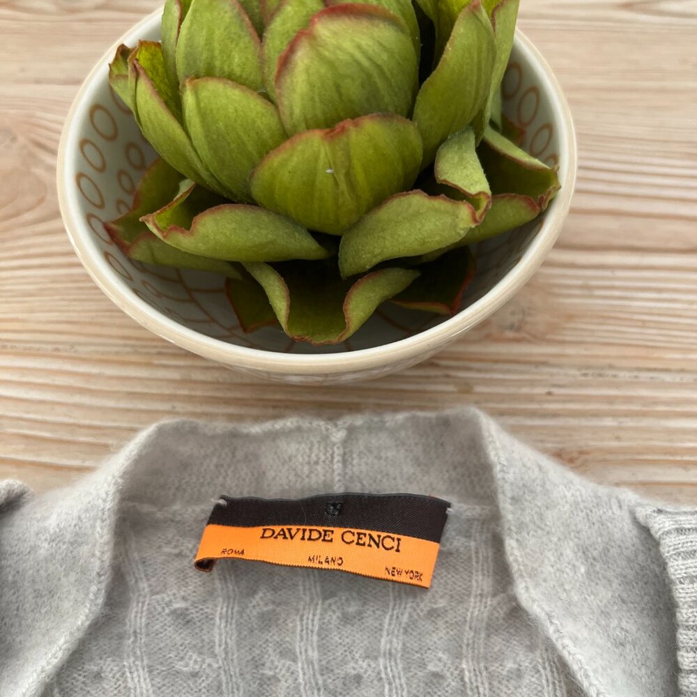 Davide Cenci Italian 100% Cashmere Faux Twinset Cable Knit Cardigan Gray Small - Picture 8 of 8